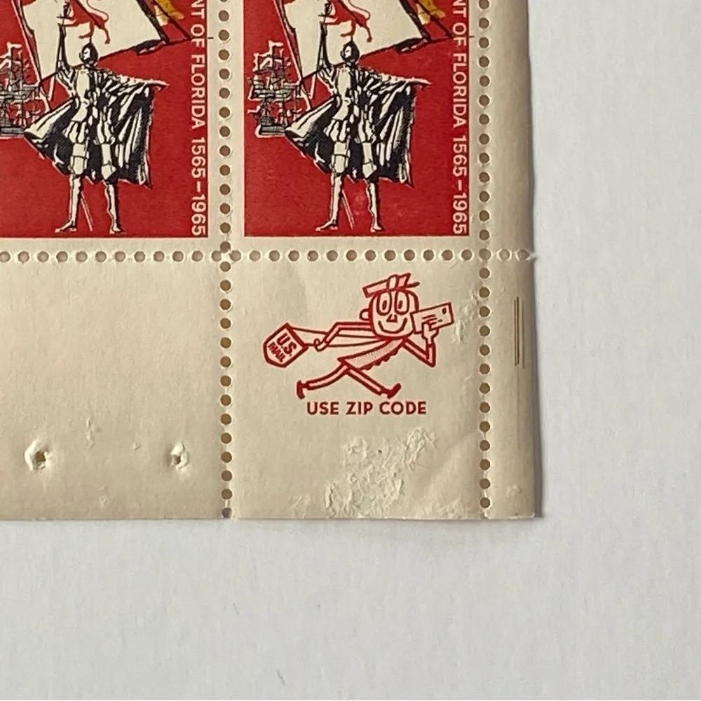 Florida Settlement Sheet Stamps #1271 1965 Red Ship 5 Cents Vintage